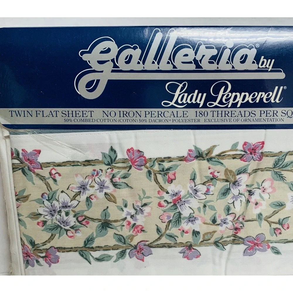Vtg Lady Pepperell No Iron Percale Twin Flat Sheet Pretty Floral Made USA NOS